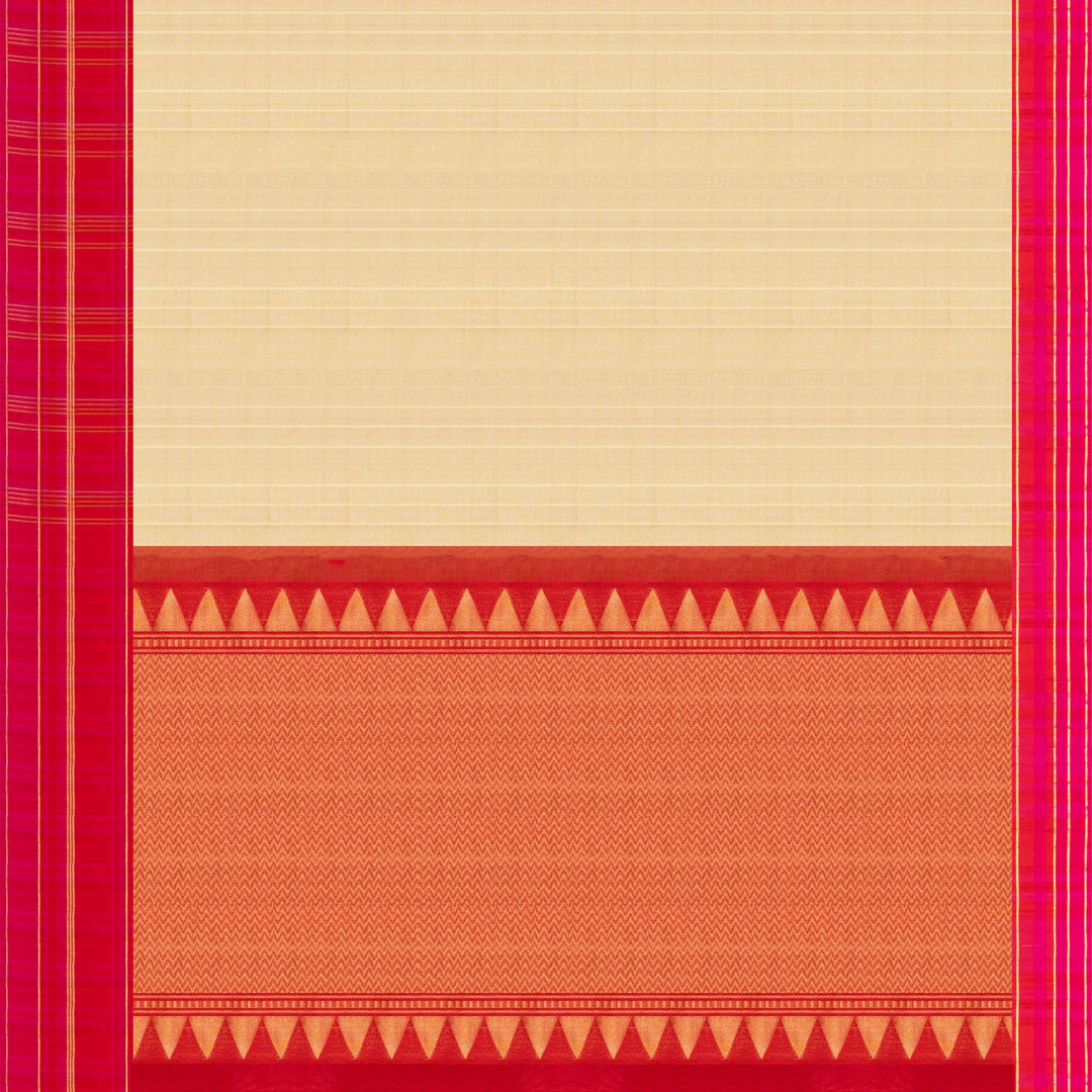 Sandal Kora Gadwal Silk Saree with Checked Border and Red Pallu 3335T016173DSC