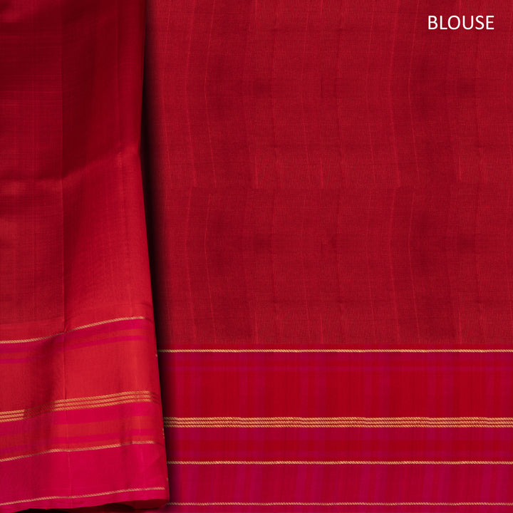 Sandal Kora Gadwal Silk Saree with Checked Border and Red Pallu 3335T016173DSC