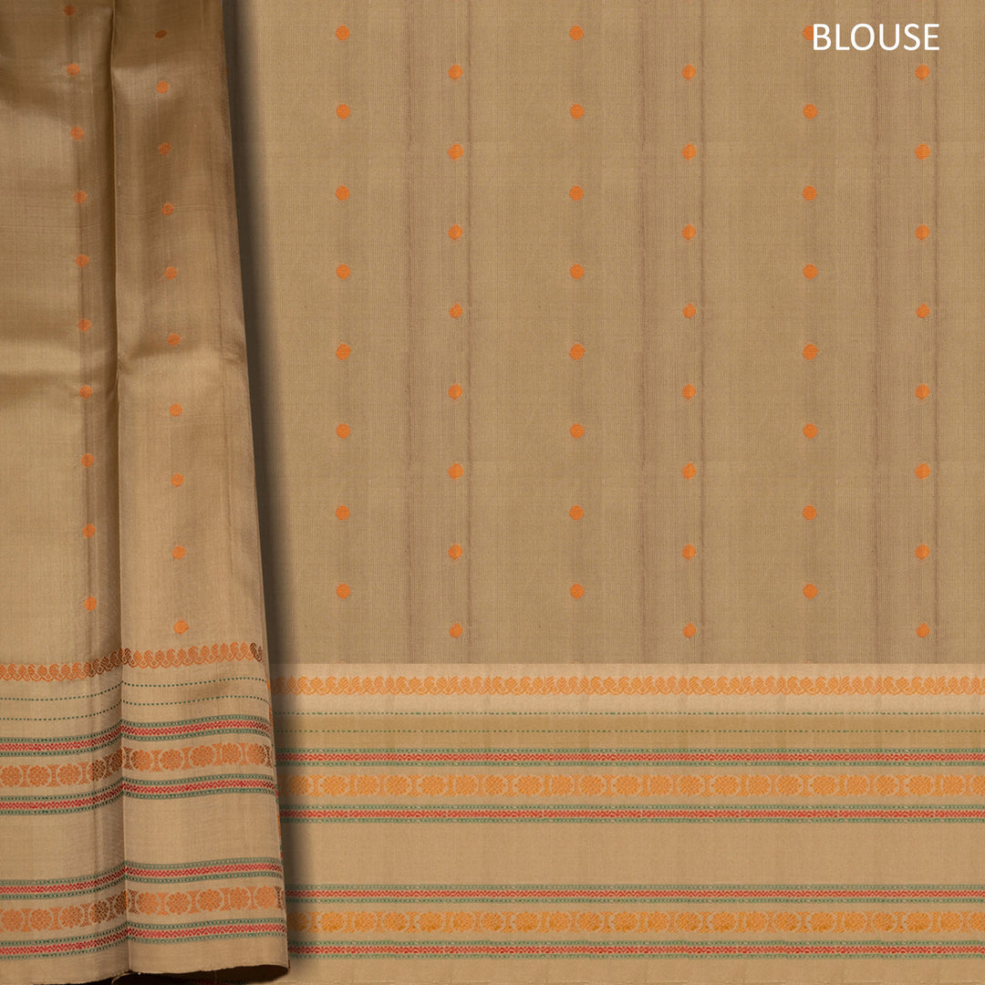 Sandal Gadwal silk saree with traditional rudraksh and diamond motifs and thread woven pallu design