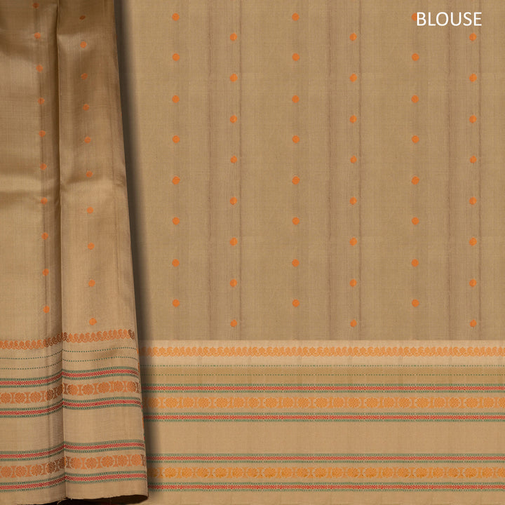 Sandal Gadwal silk saree with traditional rudraksh and diamond motifs and thread woven pallu design