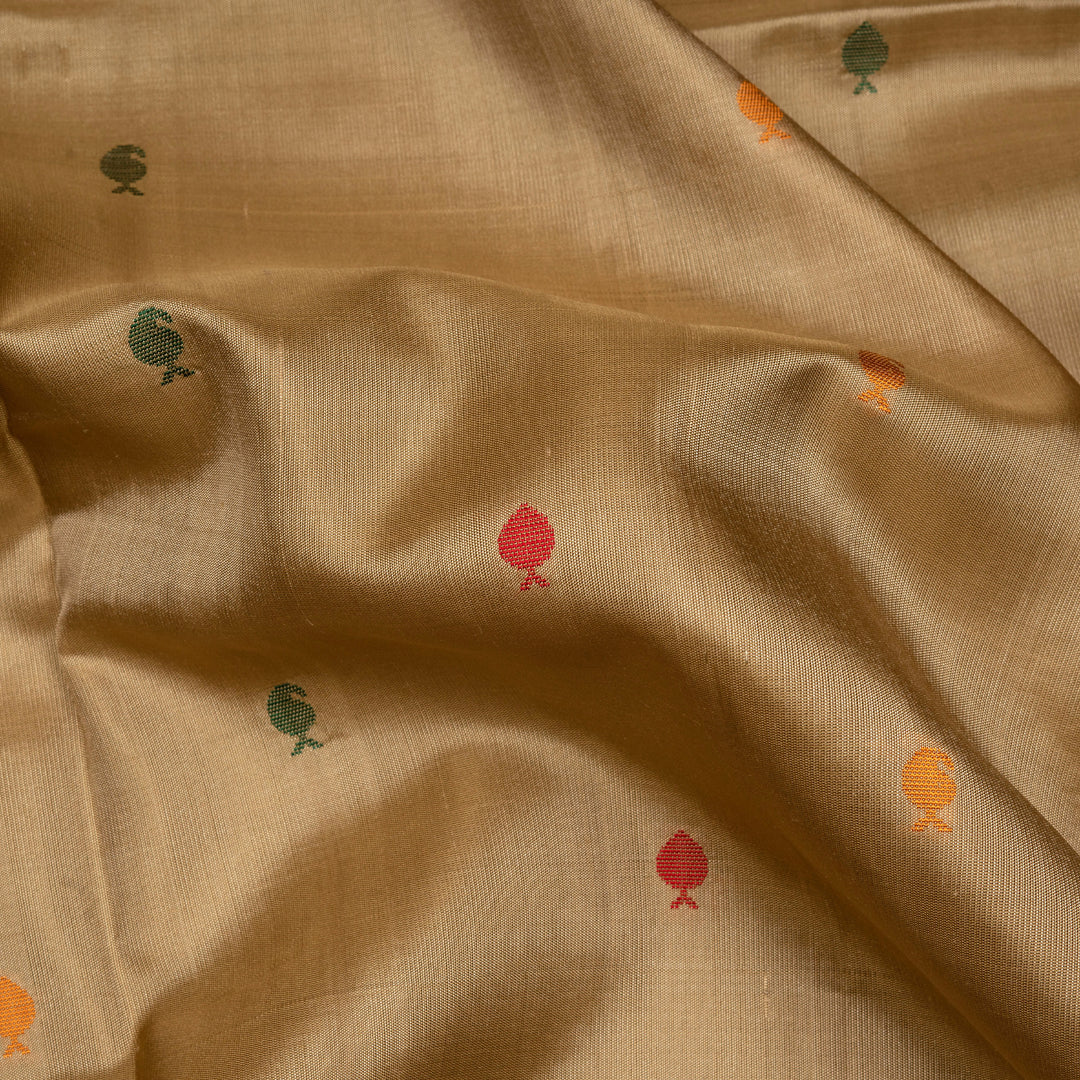 Sandal Gadwal silk saree with traditional rudraksh and diamond motifs and thread woven pallu design
