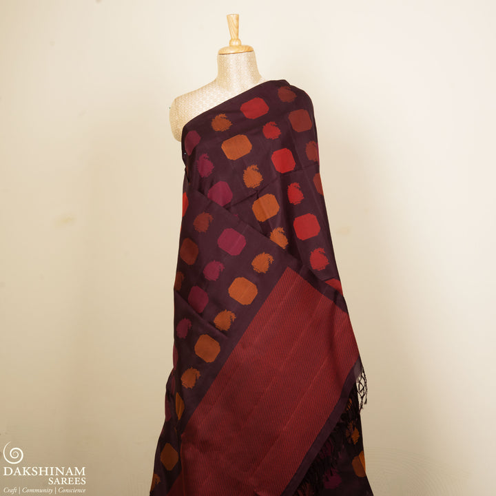 Brown Soft Silk Saree with Orange Panel Pallu 3390T016033DSC