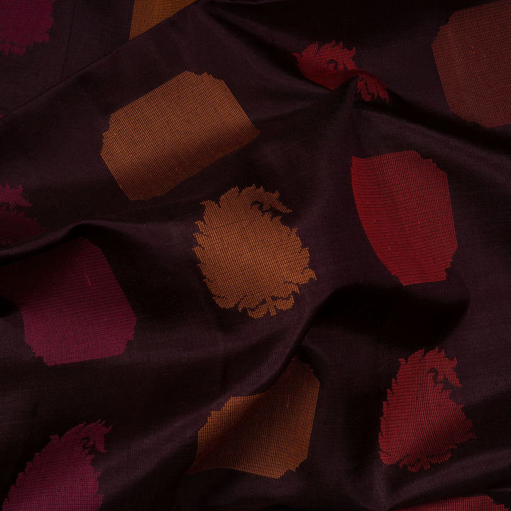 Brown Soft Silk Saree with Orange Panel Pallu 3390T016033DSC