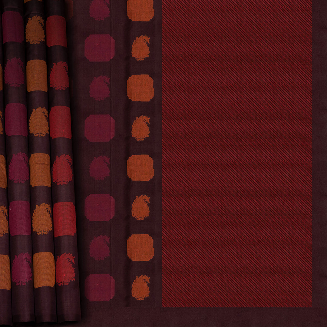 Brown Soft Silk Saree with Orange Panel Pallu 3390T016033DSC