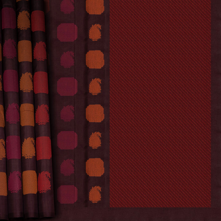 Brown Soft Silk Saree with Orange Panel Pallu 3390T016033DSC