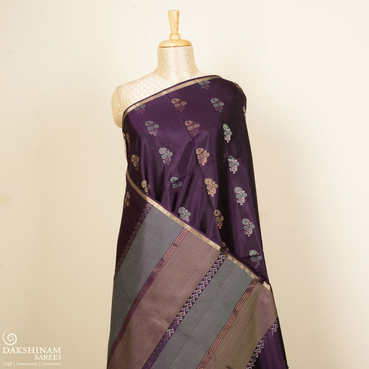 Violet Soft Silk Saree with Green Panel Pallu 3391T016272DSC
