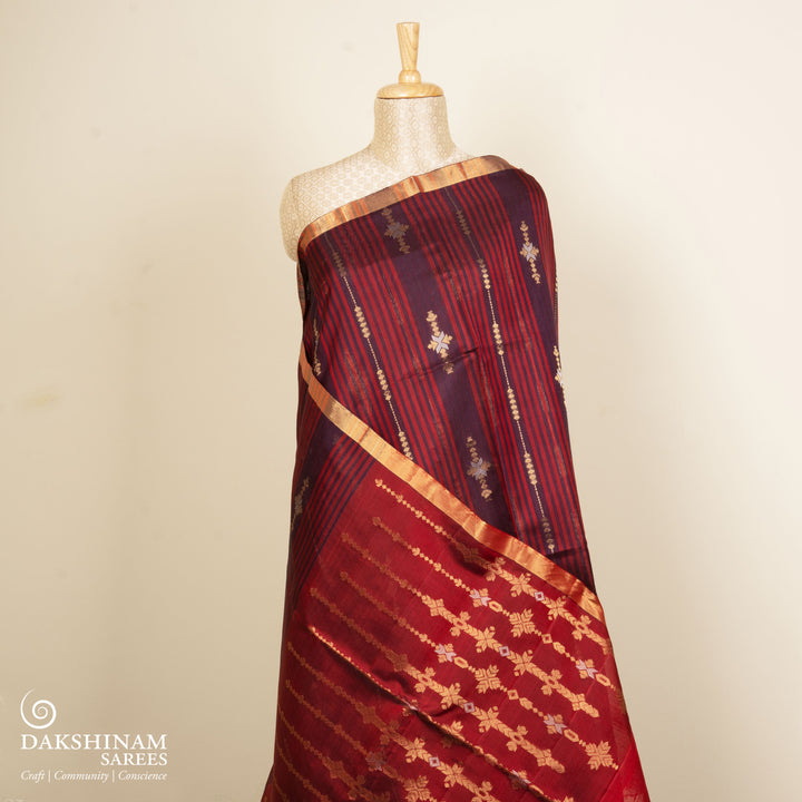 Brown Soft Silk Saree with Red Zari Pallu 3393T016243DSC