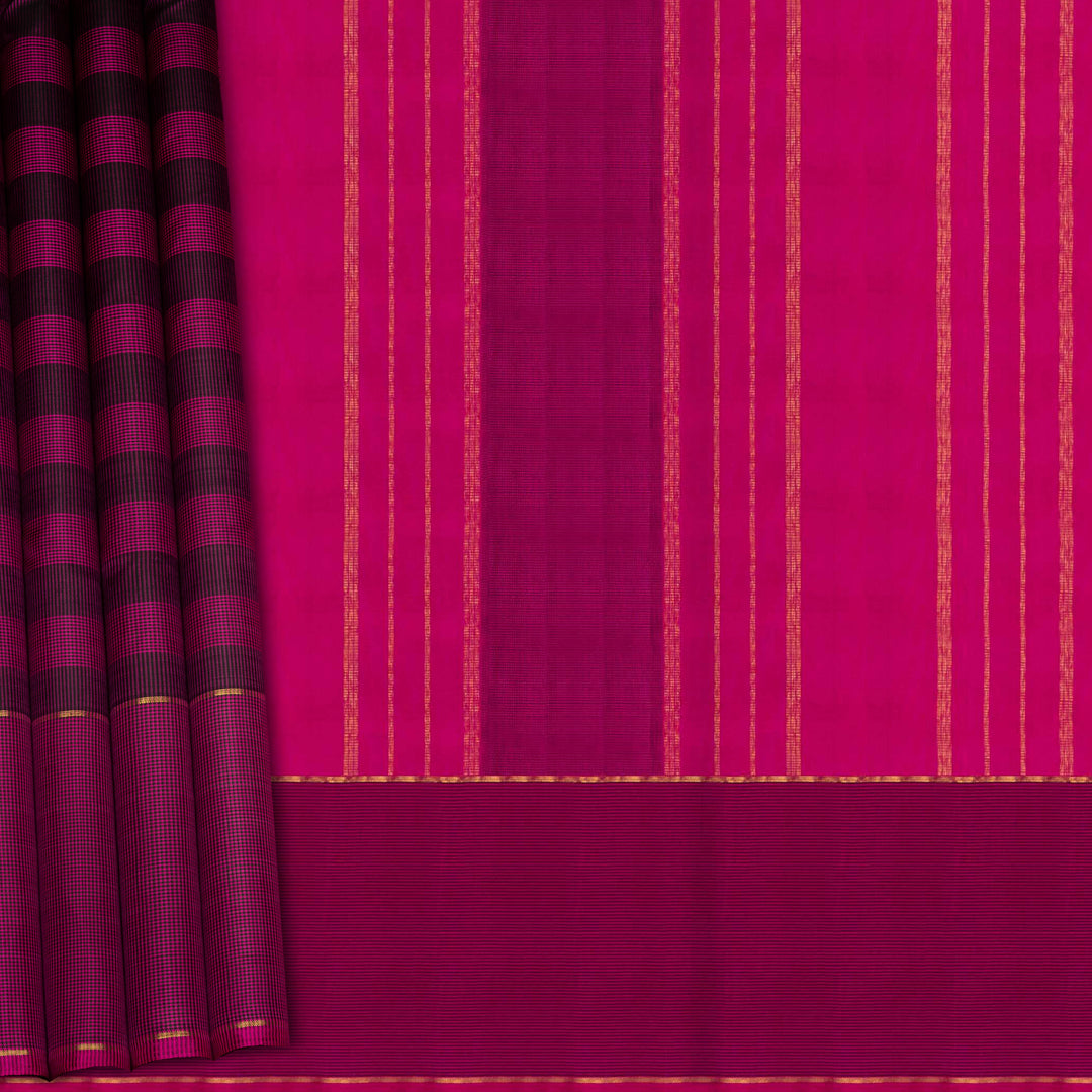 Magenta Kanjivaram Silk Saree with Checks & Striped Pallu 3422T015994DSC