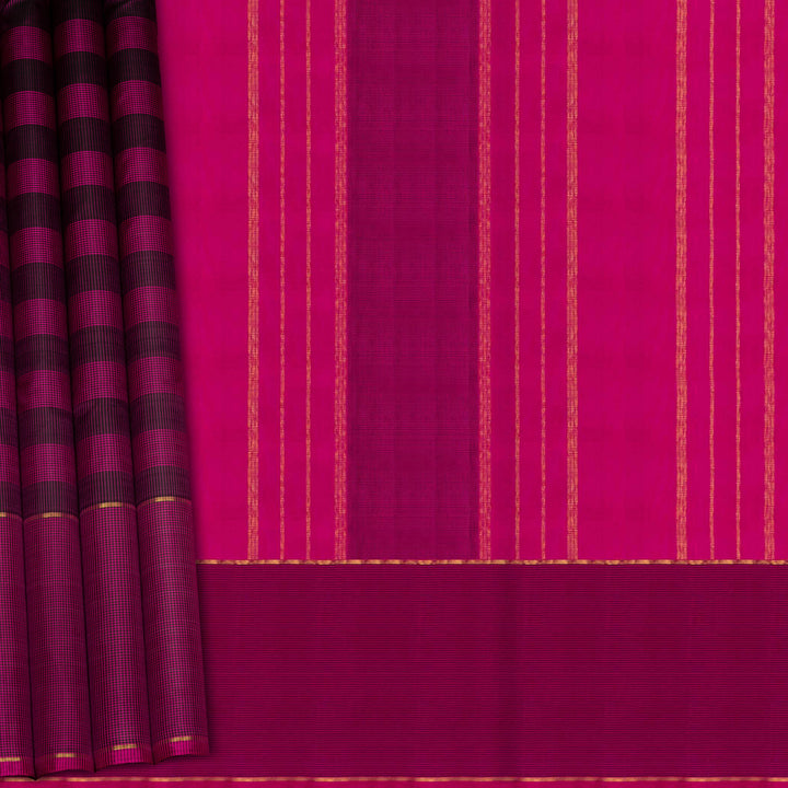 Magenta Kanjivaram Silk Saree with Checks & Striped Pallu 3422T015994DSC
