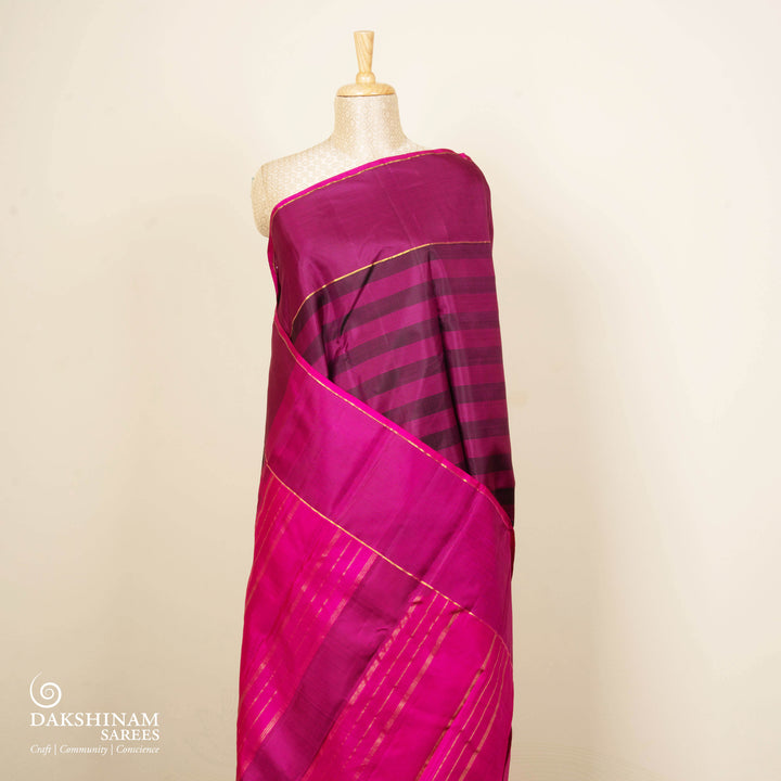 Magenta Kanjivaram Silk Saree with Checks & Striped Pallu 3422T015994DSC