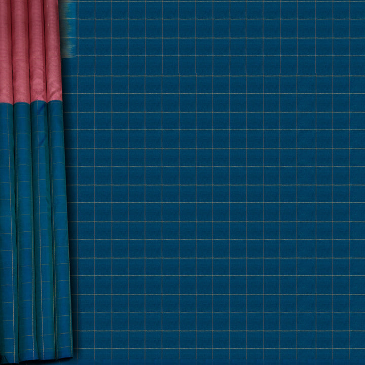 Blue Kanchipuram Silk Half & Half Saree with Zari Checks 3401N013554DSC