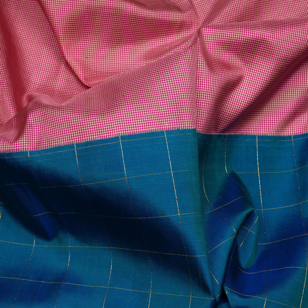 Blue Kanchipuram Silk Half & Half Saree with Zari Checks 3401N013554DSC