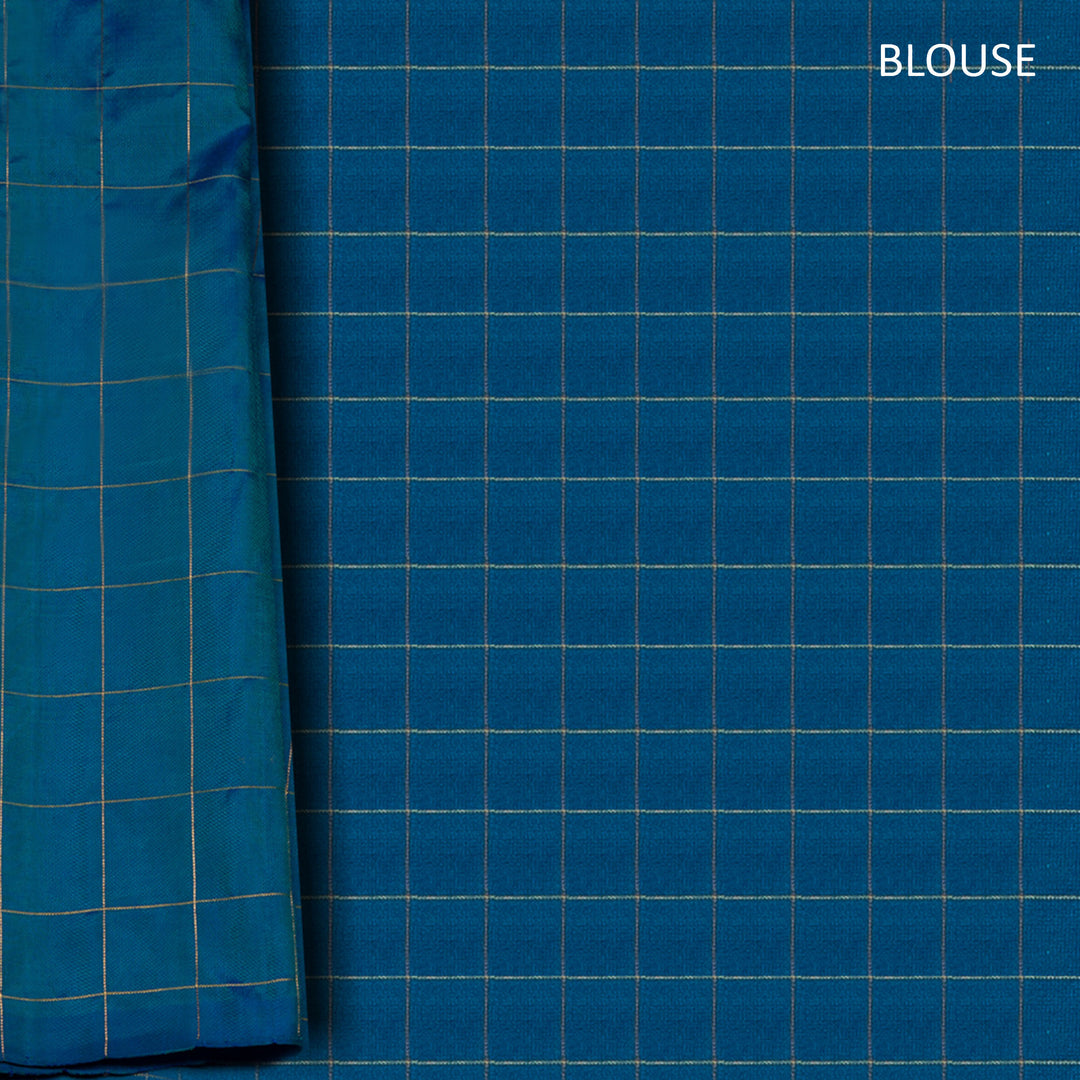 Blue Kanchipuram Silk Half & Half Saree with Zari Checks 3401N013554DSC