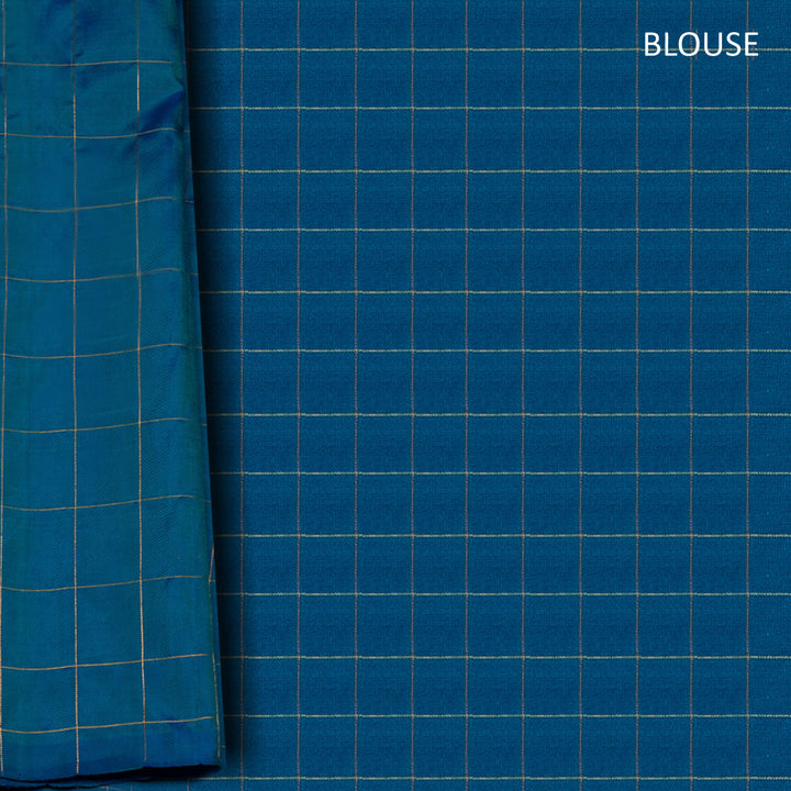 Blue Kanchipuram Silk Half & Half Saree with Zari Checks 3401N013554DSC