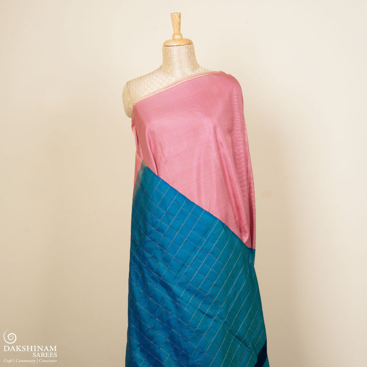 Blue Kanchipuram Silk Half & Half Saree with Zari Checks 3401N013554DSC