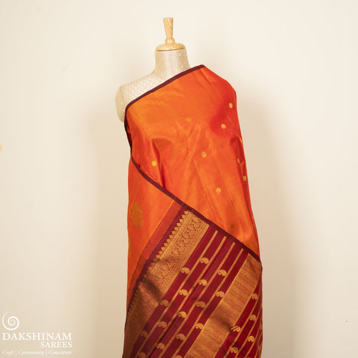 Orange Kanchipuram Silk Saree with Maroon Pallu 3402T016026DSC