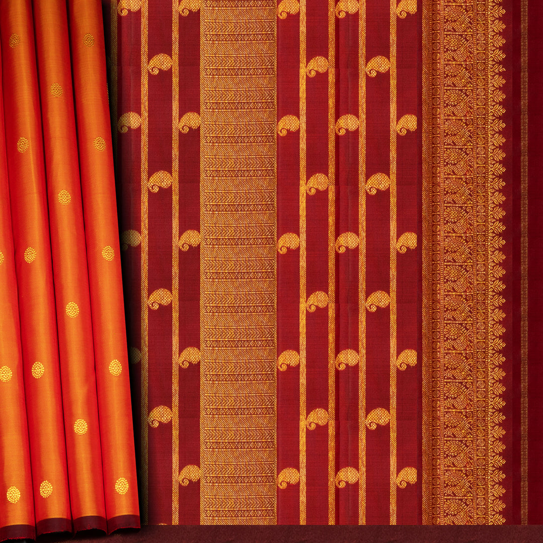 Orange Kanchipuram Silk Saree with Maroon Pallu 3402T016026DSC