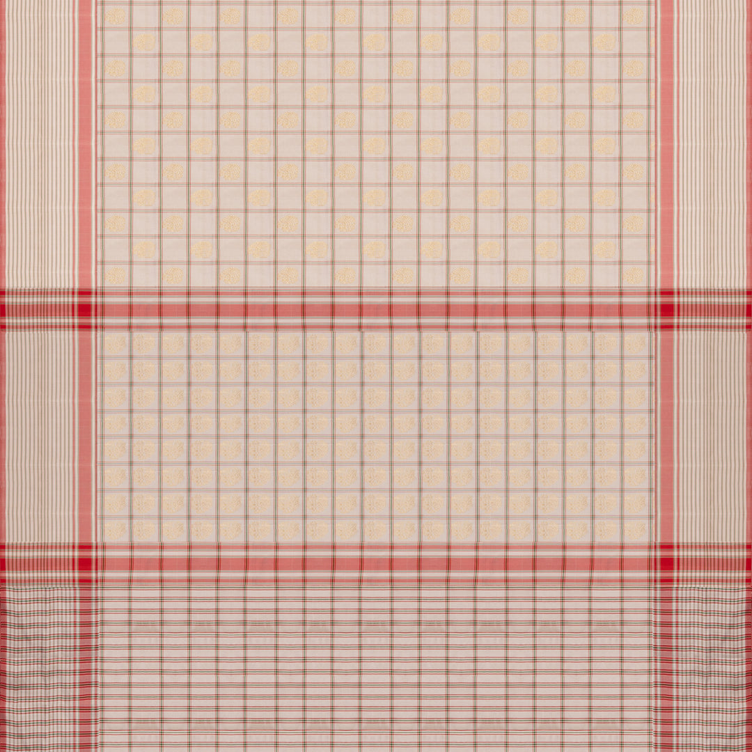 Off White Pochampally Ikat Silk Saree with Kadiyal Butta 3403T016363DSC