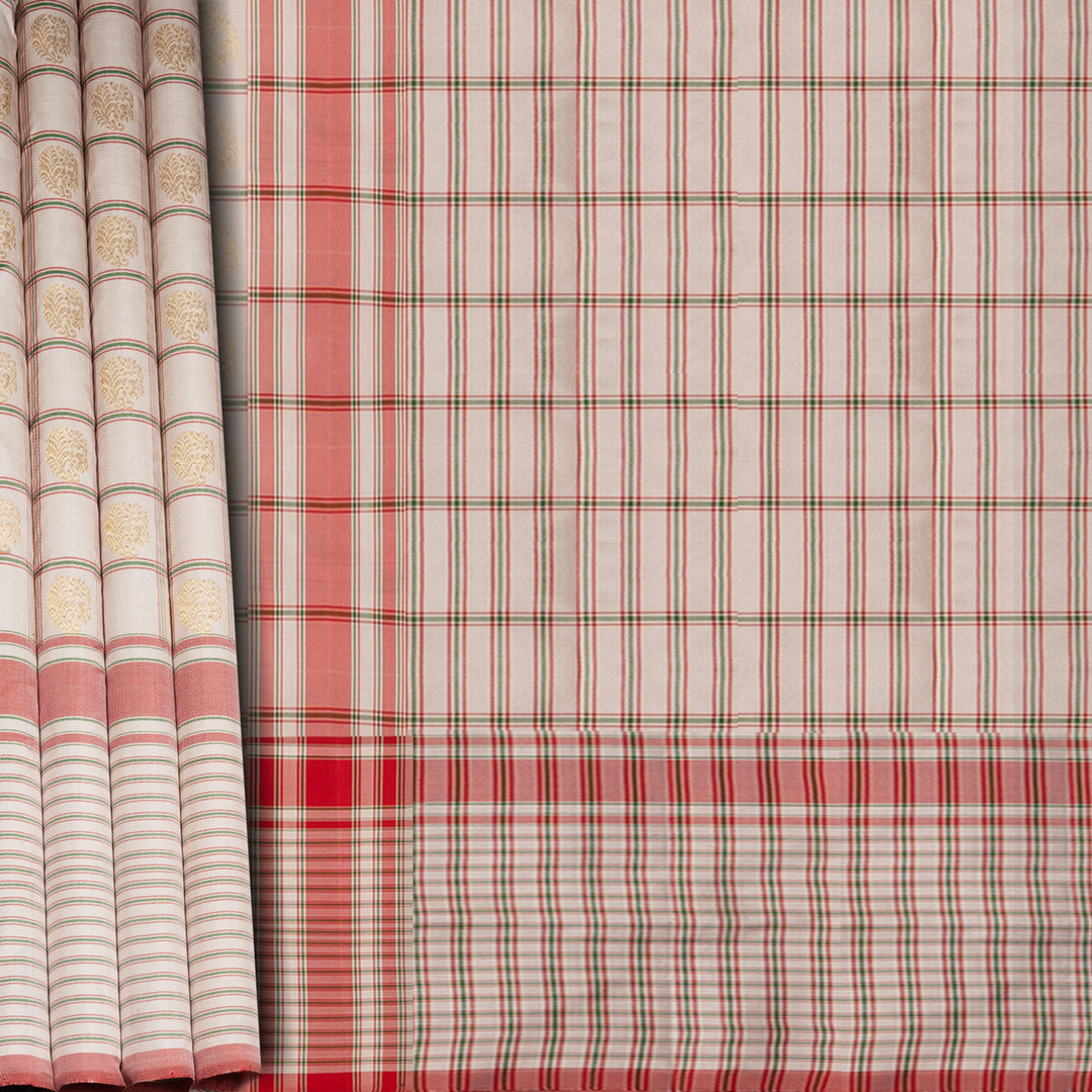 Off White Pochampally Ikat Silk Saree with Kadiyal Butta 3403T016363DSC