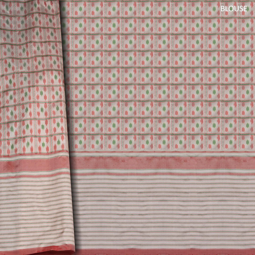 Off White Pochampally Ikat Silk Saree with Kadiyal Butta 3403T016363DSC