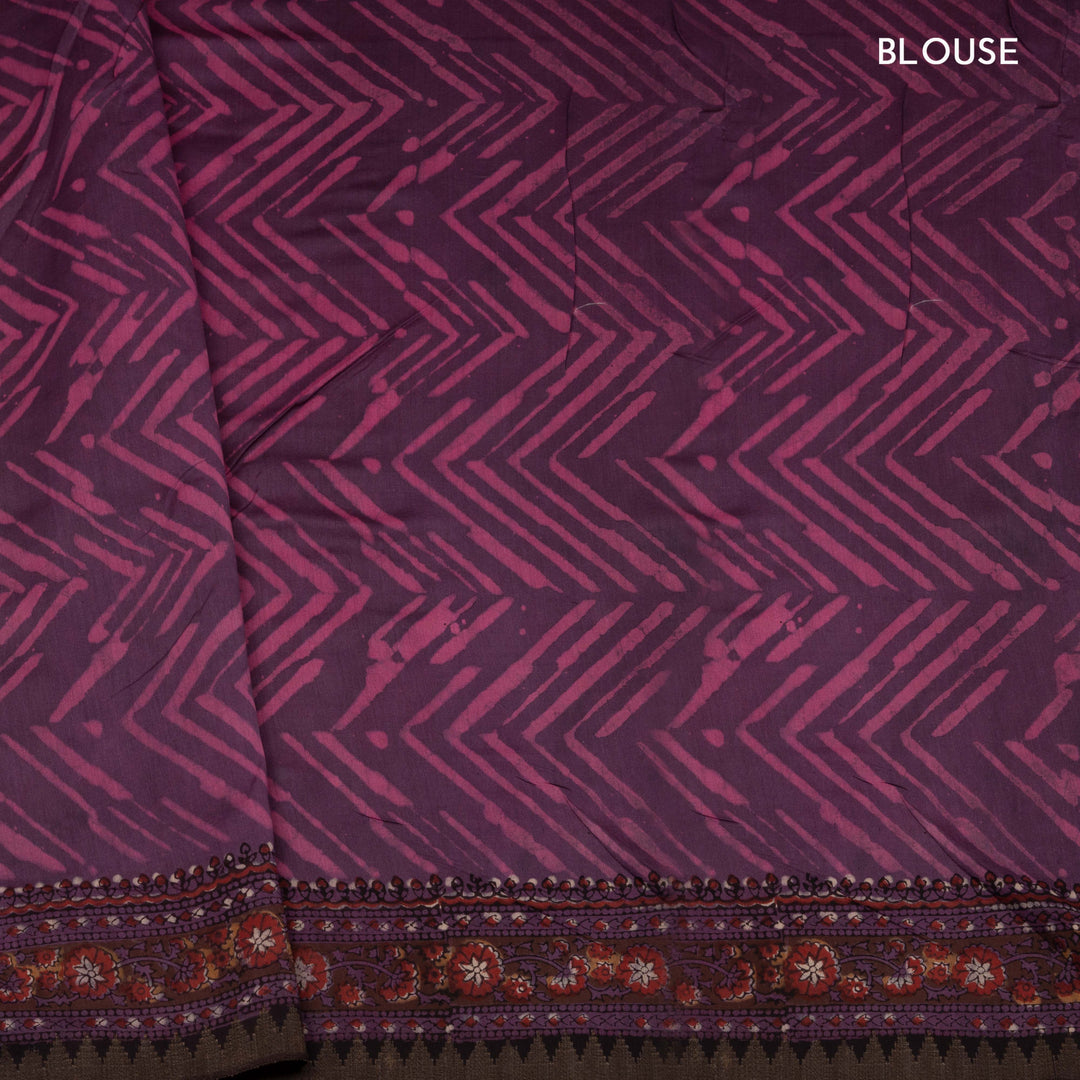 Black Chanderi Silk Saree with Ajrakh Print & Temple Border