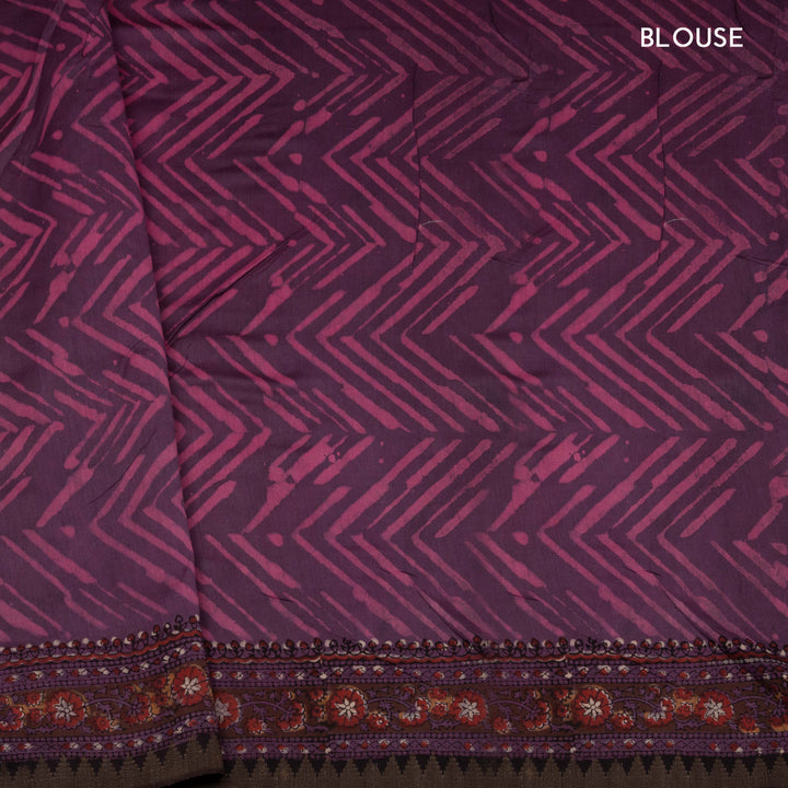 Black Chanderi Silk Saree with Ajrakh Print & Temple Border