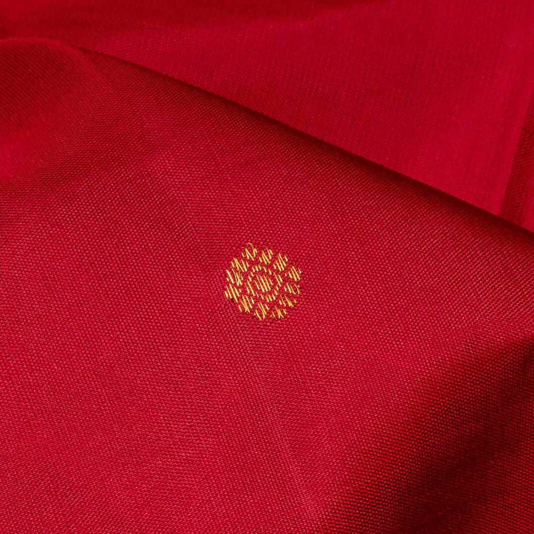 Red Kanjivaram silk saree with gold zari floral butta, Paithani border and diamond butta pallu with matching blouse