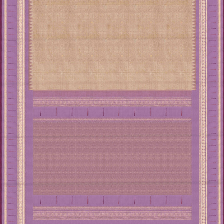 Cream Kanjivaram silk saree with tissue body, silver zari floral butta, lavender Paithani border and annam design pallu with matching blouse
