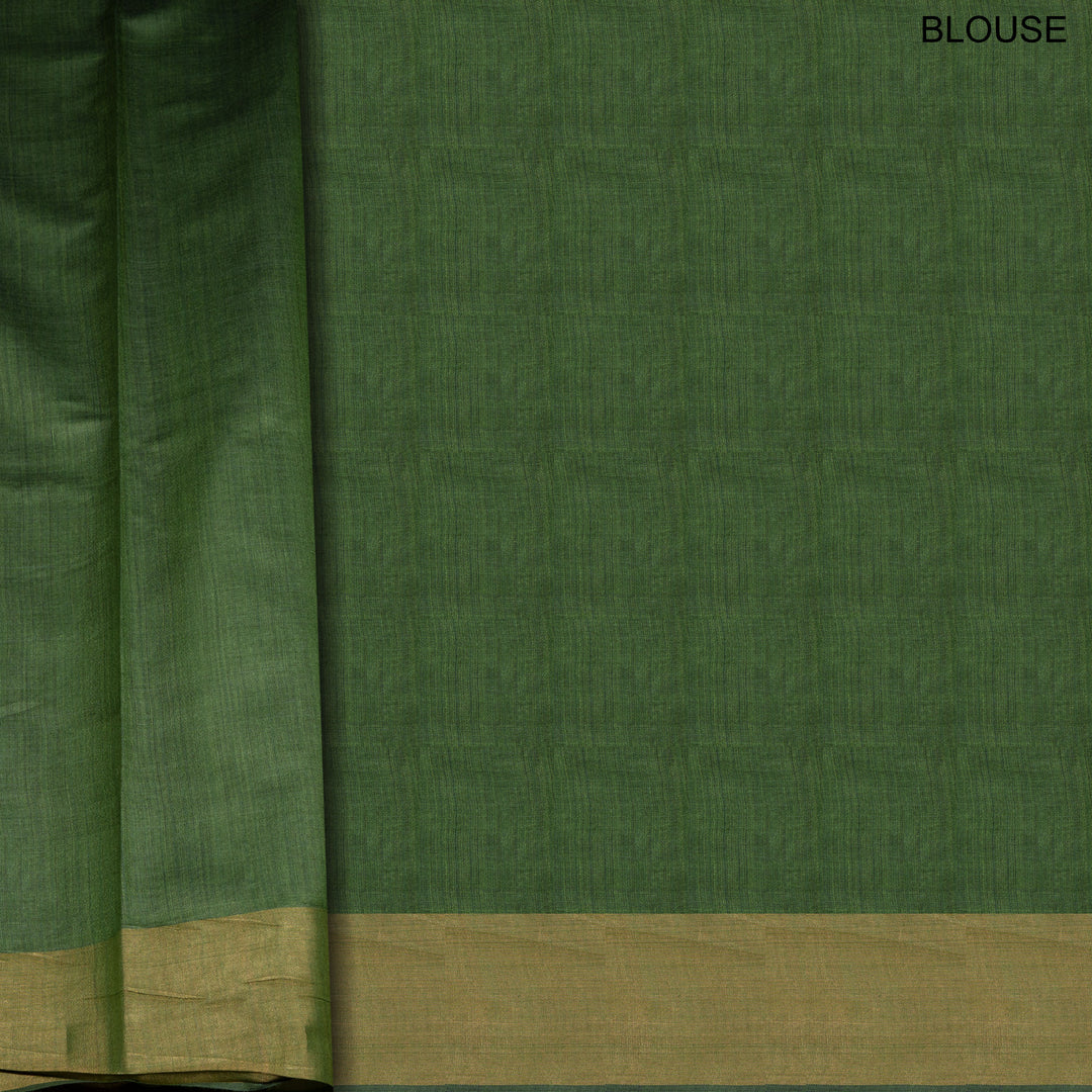 Green tussar silk Paithani saree with dotted body, gold zari border and multicolor bird jamdani pallu with matching blouse