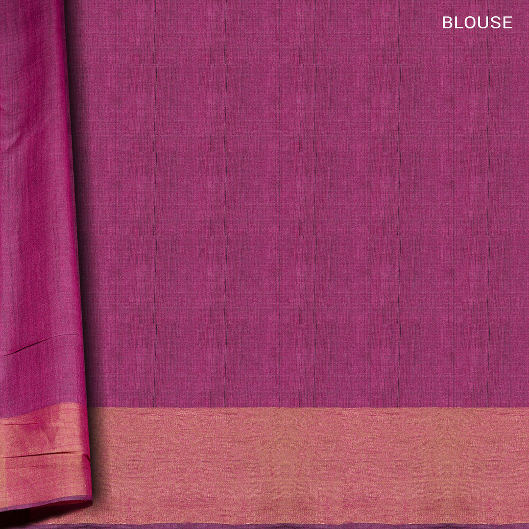 Pink tussar silk Paithani saree with dotted body, gold zari border and multicolor bird jamdani pallu with matching blouse