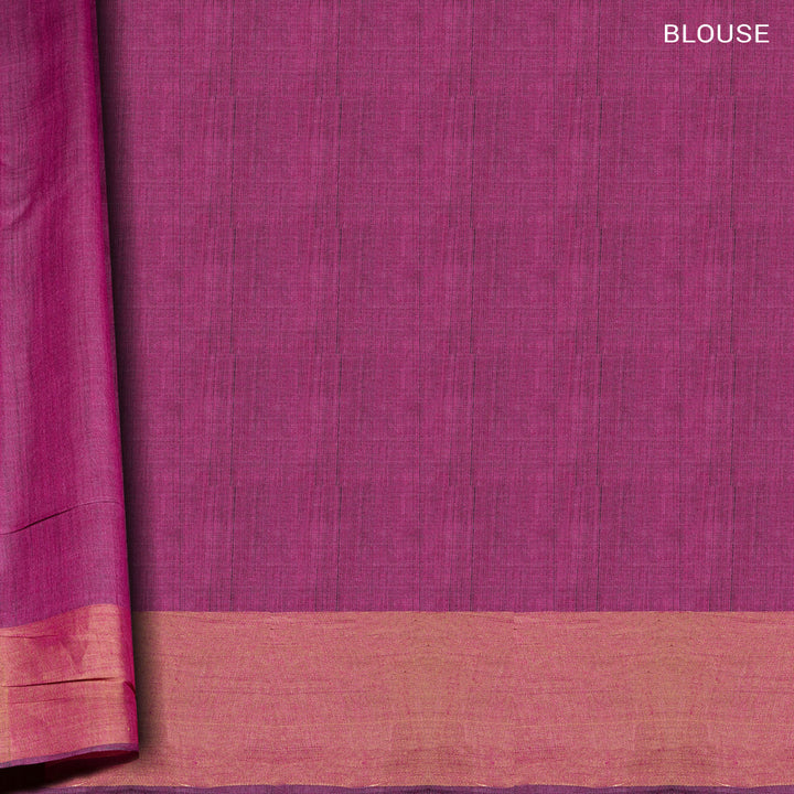 Pink tussar silk Paithani saree with dotted body, gold zari border and multicolor bird jamdani pallu with matching blouse
