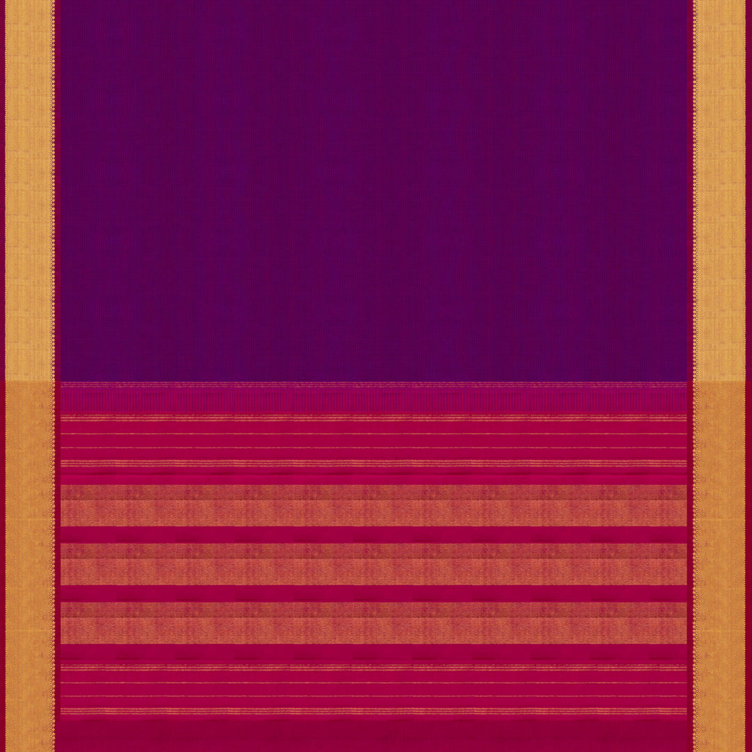 Violet Kanjivaram silk saree with pink small checks, magenta gold zari border and panel zari pallu with matching blouse
