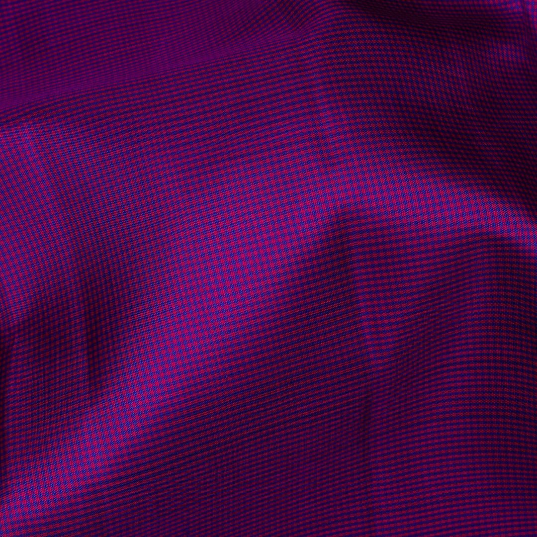 Violet Kanjivaram silk saree with pink small checks, magenta gold zari border and panel zari pallu with matching blouse