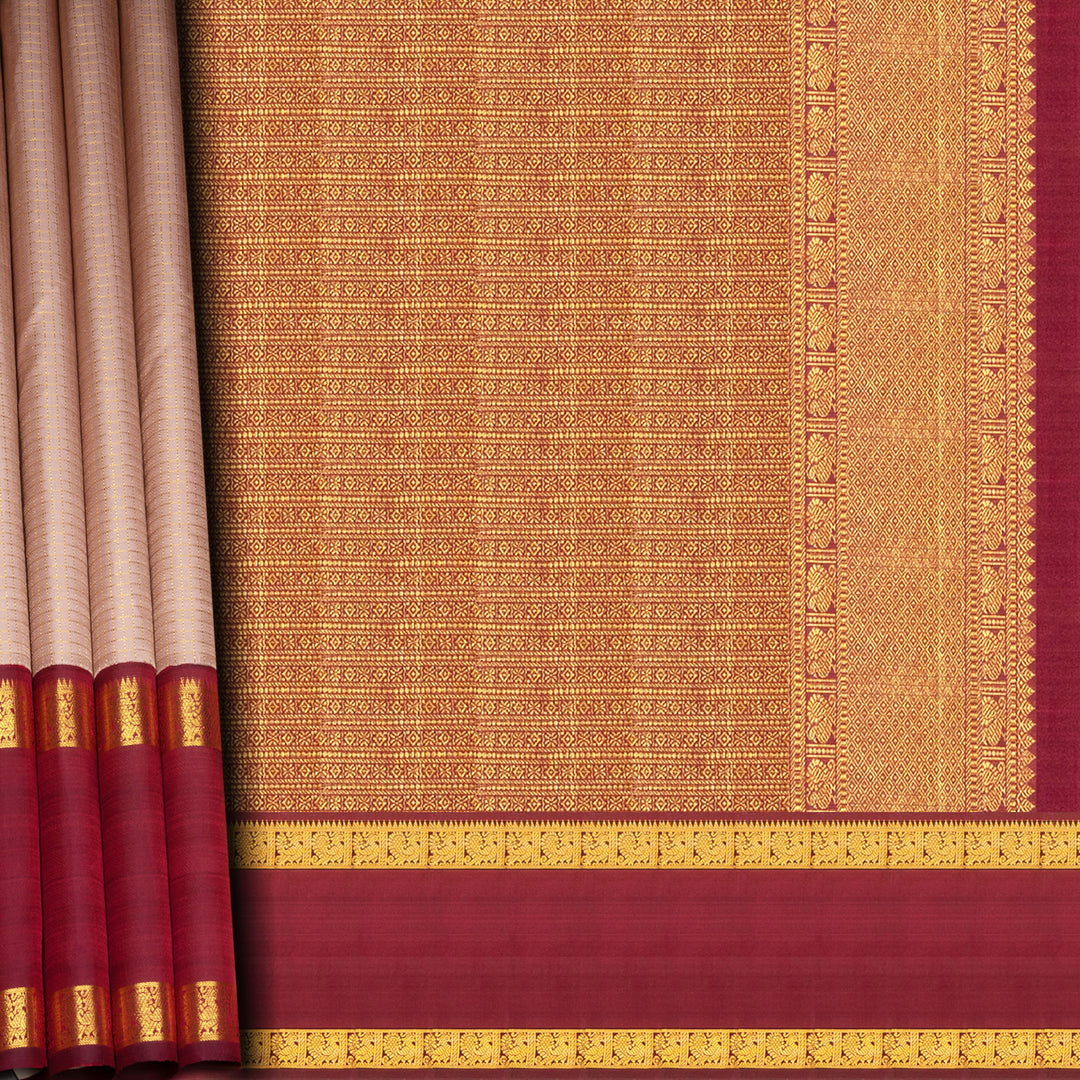 Mauve Kanjivaram silk saree with vairaoosi checks, maroon rettapet annam border and rich diamond pallu with matching blouse