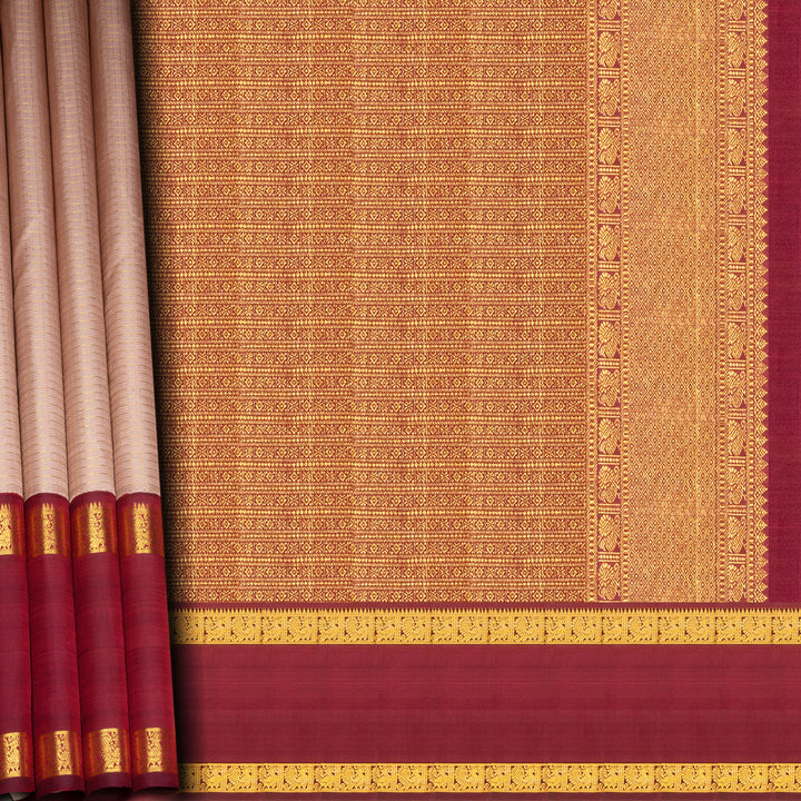 Mauve Kanjivaram silk saree with vairaoosi checks, maroon rettapet annam border and rich diamond pallu with matching blouse