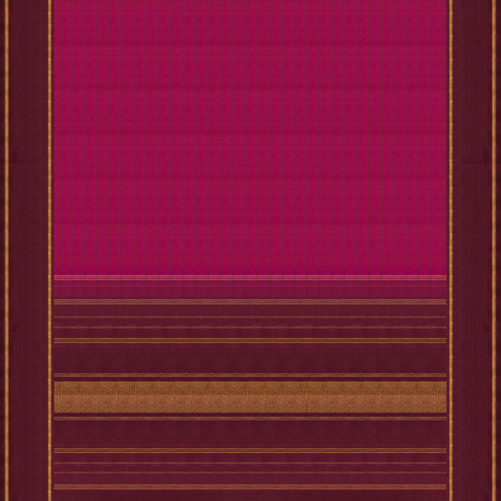 Magenta Kanjivaram silk saree with checks, maroon gold zari rettapet border and striped pallu with matching blouse