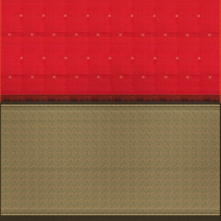 Orange Kanjivaram silk saree with pink-tone vairoosi checks, annam and vaira mookuthi butta, green pallu and matching blouse