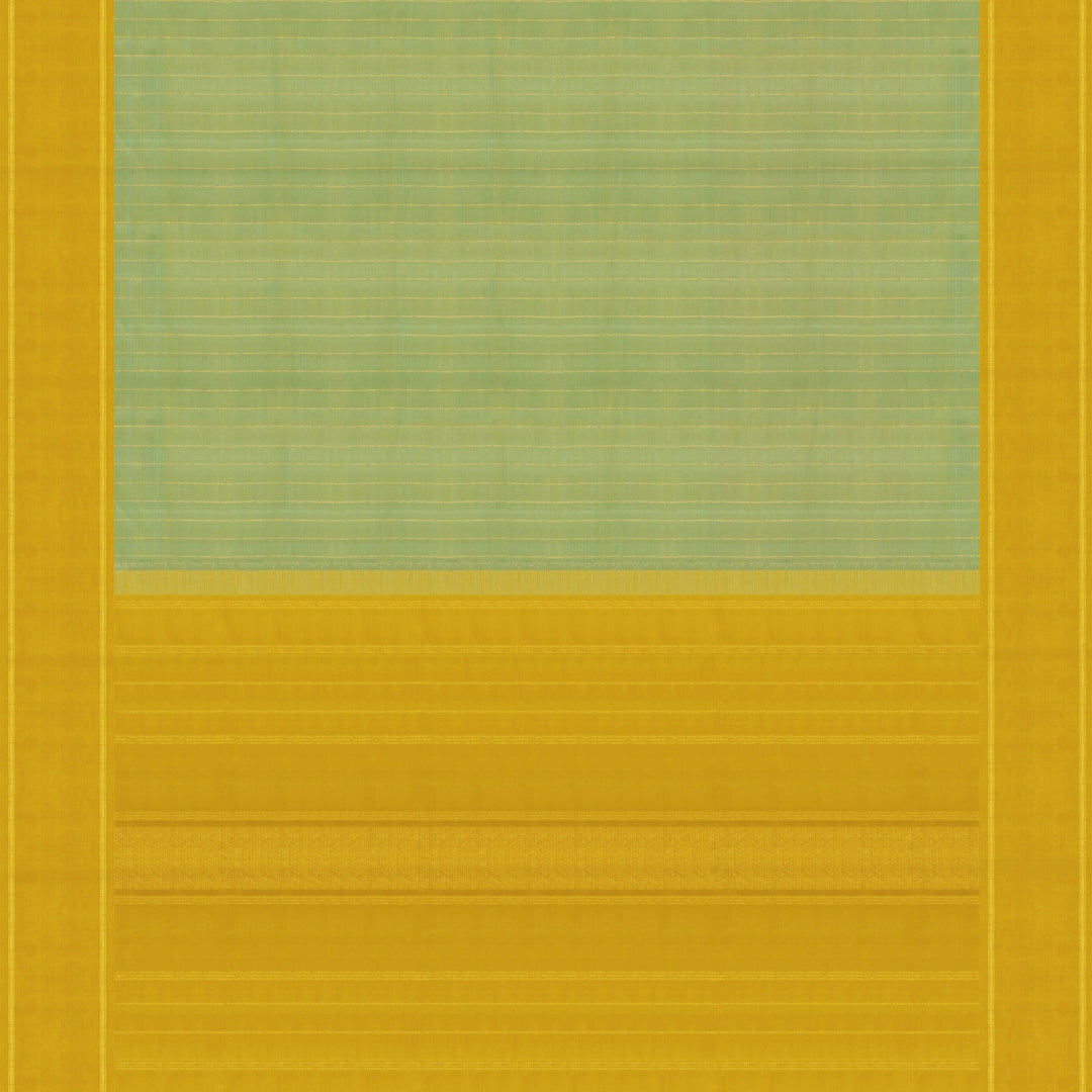 Dual-tone Sea green Kanjivaram silk saree with big checks, yellow rettapet border and gold lined pallu with matching blouse