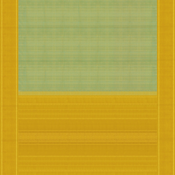 Dual-tone Sea green Kanjivaram silk saree with big checks, yellow rettapet border and gold lined pallu with matching blouse