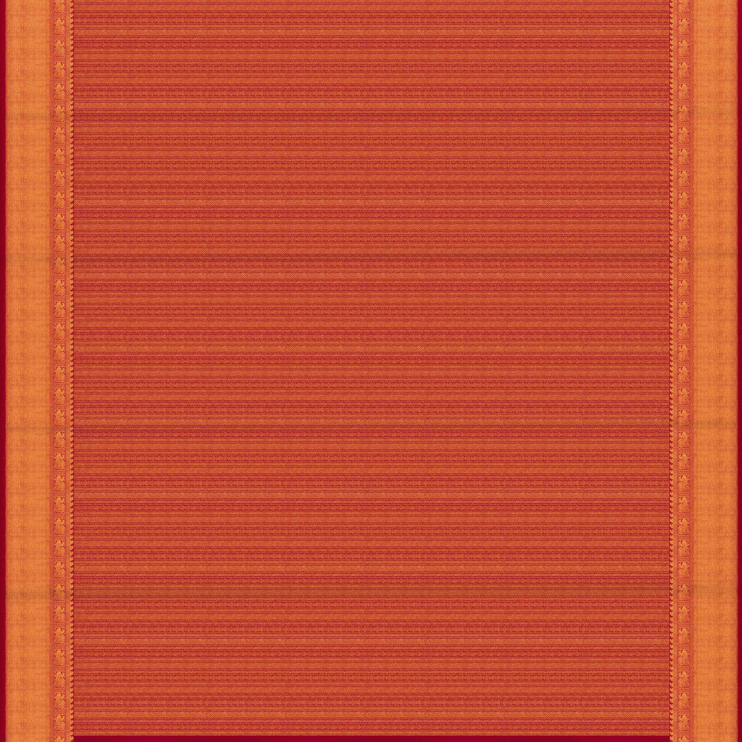 Red Kanjivaram silk saree with chevron, rudraksham, arrow lines, diamond band and annam mango border with matching blouse
