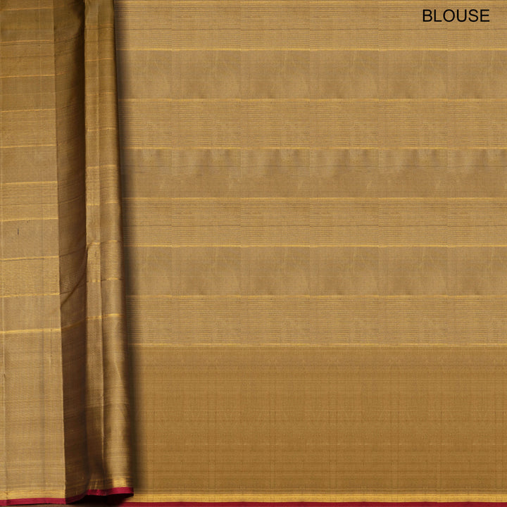 Aqua blue Kanjivaram silk saree with gold and silver zari checks, taupe brown temple border and matching blouse