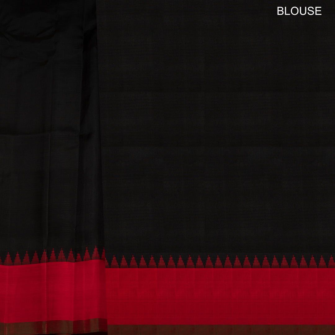 White Gadwal cotton saree with black checks, red Korvai temple border and brown pallu