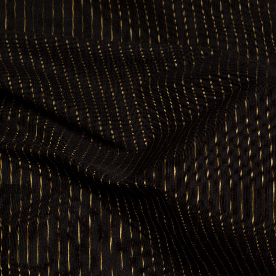 Brown Gadwal cotton saree with yellow stripes, pink Korvai temple border and mustard silk pallu