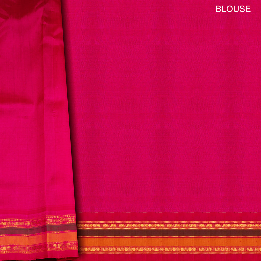 Black and white Gadwal cotton saree with multicolor Korvai border and pink silk pallu
