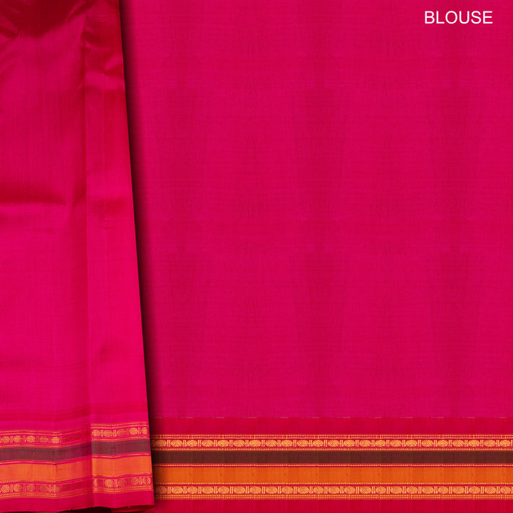 Black and white Gadwal cotton saree with multicolor Korvai border and pink silk pallu