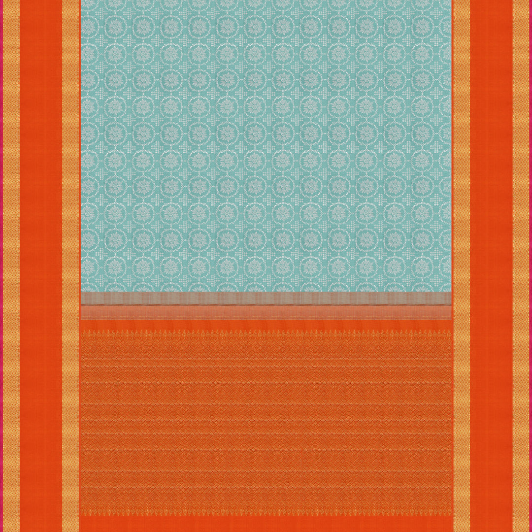 Handwoven Blue with Orange Kanjivaram Silk Saree - 1834T008272DSC