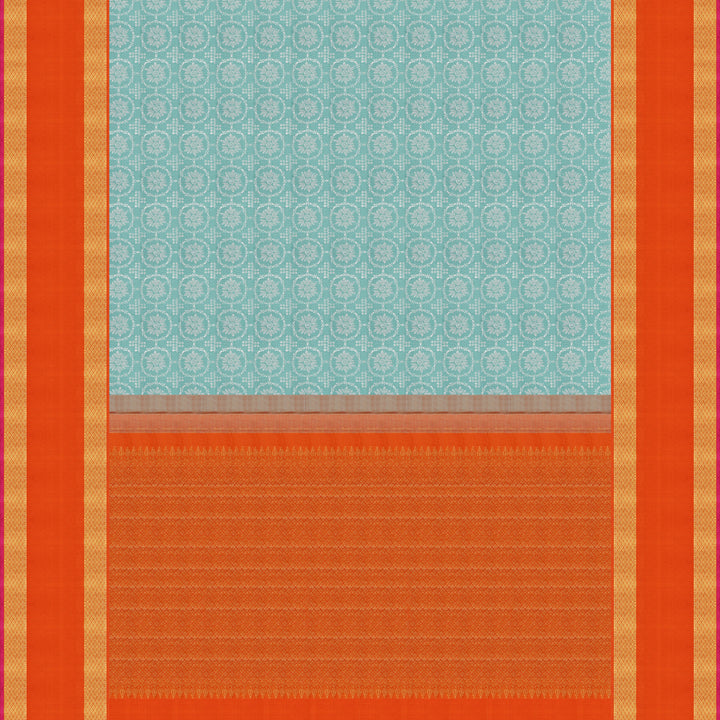 Handwoven Blue with Orange Kanjivaram Silk Saree - 1834T008272DSC