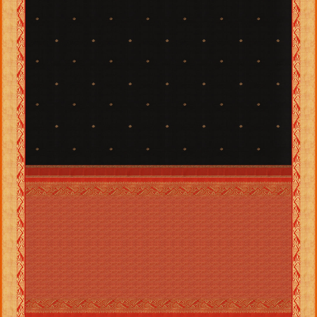Handwoven Black with Orange Kanjivaram Silk Saree - 1836T008333DSC