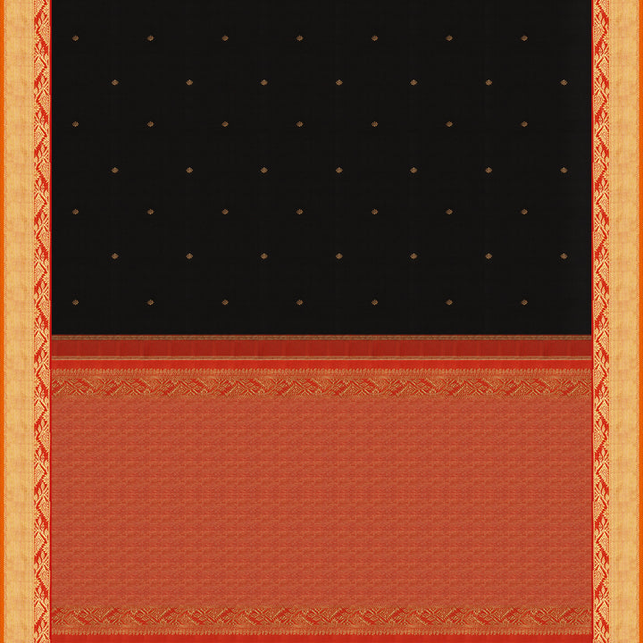 Handwoven Black with Orange Kanjivaram Silk Saree - 1836T008333DSC