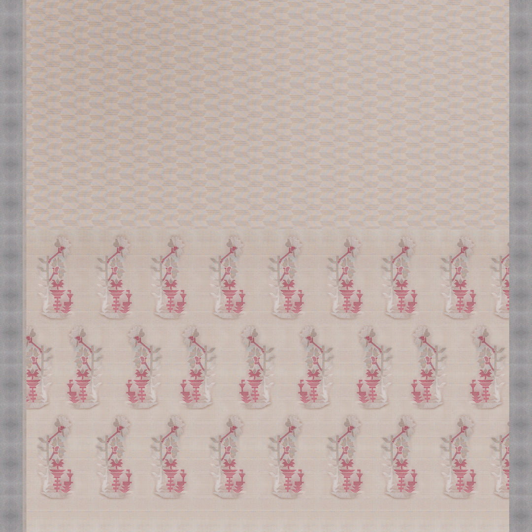 "Handwoven Off-white Soft Silk Saree - 1840T009258DSC"